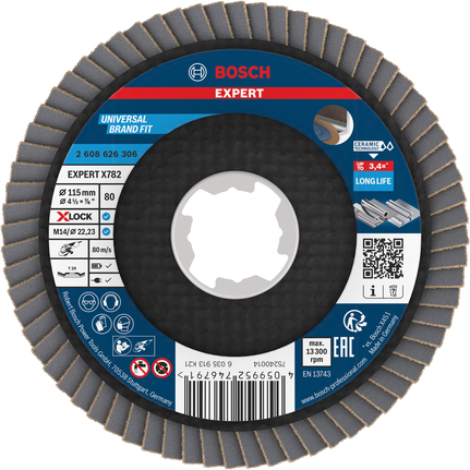 Lamelový kotouč Bosch EXPERT X782 115 mm G80 X-Lock pro dlouhou životnost.